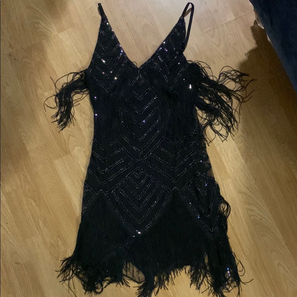 Elegant Black Fringe Dress